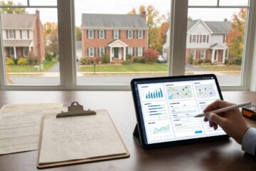article header image of an appraisal dashboard on an ipad and houses outside the window - for 2026 Home Appraisal Changes: What Carlisle Home Sellers and Homeowners Need to Know - Carlisle Home LIsting Specialist