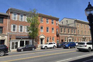 w high street in carlisle, pa on a sunny pure blue sky day