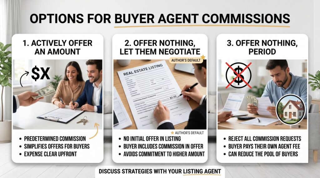 section image infographic for Breakdown of Typical Real Estate Costs in Carlisle - depicts 3 different options for offering or not offering a buyer agent commission - carlisle, pa home seller resources and tips
