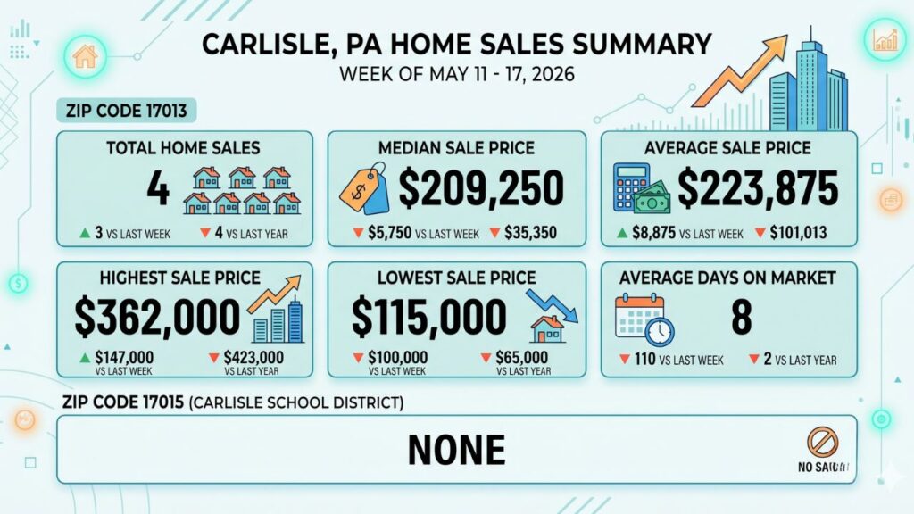 section image infographic for summary about the home sale closings that happened may 11 to 17, 2026 - Weekly Carlisle PA Real Estate Comparables Report