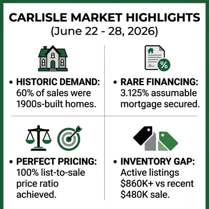 interesting facts infographic for closings that happened udring the week of June 22 through 28, 2026 in carlisle, pa - weekly comparables report