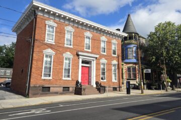 streetscape from s hanover st in carlisle,pa - blue sky spring day
