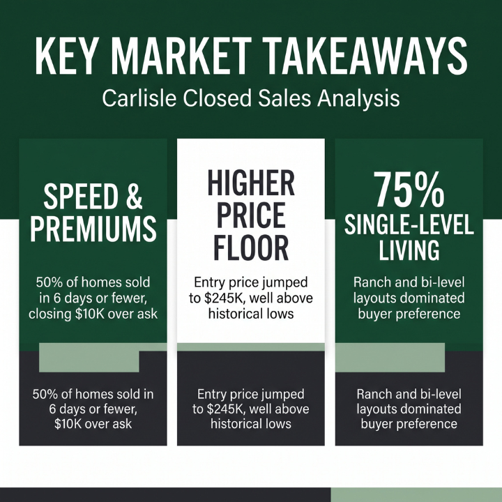 infographic showing a few interesting facts about the real estate home sale closings that happened in carlisle, pa during the week of september 21 through 27, 2026