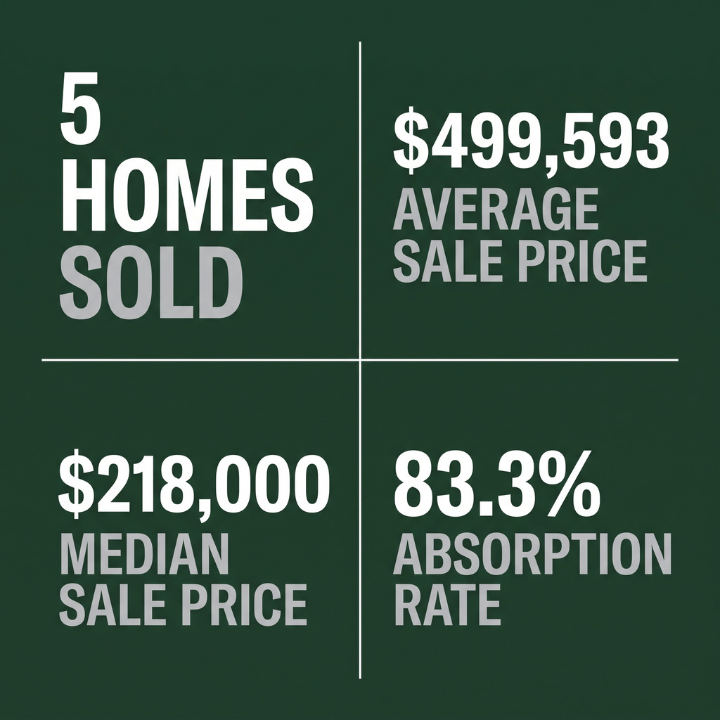 infographic with brief summary of carlisle ,pa real estate home closing statistics showing number of homes sold median price, average price, and absorption rate - for sales that closed september 7 through 13, 2026