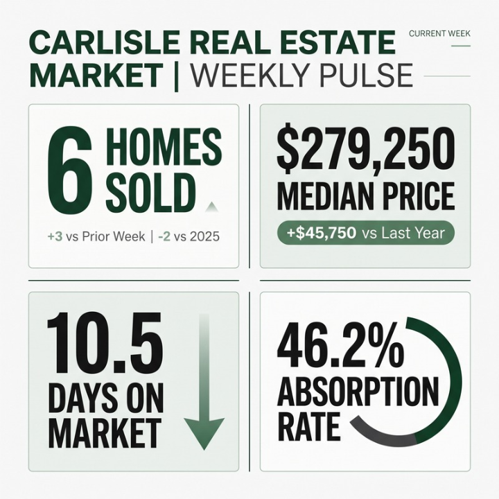 Summary of home closing stats for october 12 through 18, 2026 in Carlisle, PA